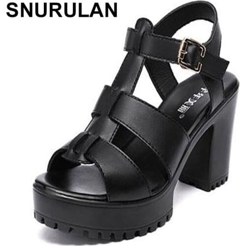 SNURULAN Fashion Women Sandals Platform Summer Round Mid Heel Peep Toe Casual Non-slip Back Strap Beach Ladies Shoes Zapatos De