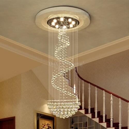 DHL Customize Dia800*H2500mm duplex stairs spiral crystal chandeliers villa hall led light hotel crystal chandeliers JF1779
