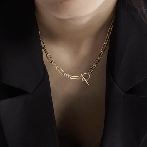 Punk Thick Chain Toggle Clasp Gold Necklaces Mixed Linked Circle Necklaces for Women Minimalist Choker Necklace Hot Jewelry