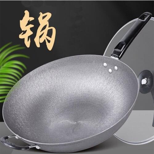 Chinese Traditional Cast Iron Pot Hand-forged Pig Iron Wok Durable Iron Wok Depainting Wrought Iron Art Non-stick Gas Stove