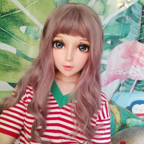Ying-6)Female Sweet Girl Resin Half Head Kigurumi BJD Eyes Crossdress Cosplay Japanese Anime Role Lolita Mask With Eyes And Wig