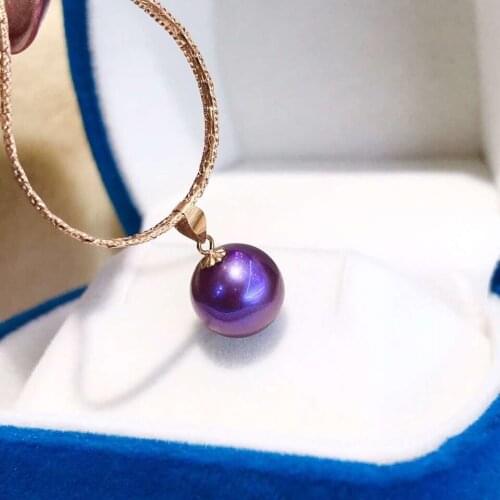 D330 Pearl Pendant Fine Jewelry Solid 18K Gold Natural 9-10mm Fresh Water Almost Round Purple Pearl Pendant Necklace for Women