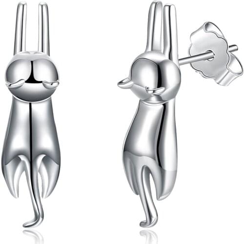 ZEMIOR 925 Sterling Silver Earrings For Women 2 Colors Minimalist Cat Shape Cute Stud Earring Hot Selling Party Fine Jewelry