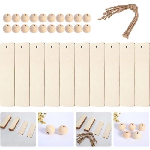 1 Set 97Pcs Wooden Blank Bookmakrs Beads Hemp Rope Kit DIY Bookmark (Wood Color)