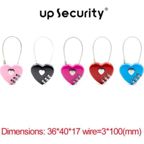 1pcs Love Heart Shapen 3-Digital Padlock Exquisite Wire Rope Combination Travel Bag Password Lock Safe Lock for Padlock Luggage