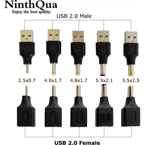1pcs USB Power Plug Converter To 5.5*2.5 5.5x2.1 4.8x1.7 4.0*1.7 5.5*1.7 2.5*0.7 3.0*1.1 3.5x1.35 mm DC Jack Adapter Connector