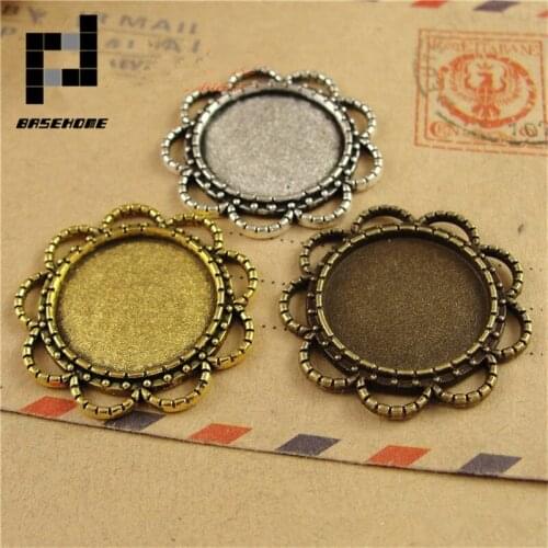 10pcs Sun Flower Pendant Settings Cabochon Base Bezel Trays Blank Fit 18mm Glass Cabochons Cameo DIY Pendant Necklace Findings