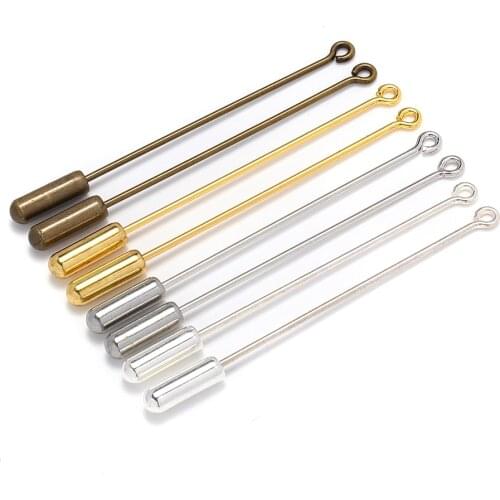 20pcs Safety Long Brooch Pins Gold/Antique Bronze Loop Eye Brooch Pin with Cap Stopper for DIY Jewelry Making Brooch Accessories