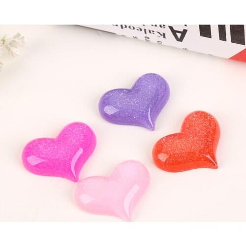 25*30mm Diy Craft Hair Accessory 30Pcs Mixed Flat Back Resin glitter heart Cabochon glitter color for diy decoration
