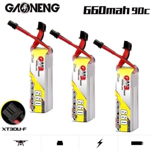 3Pcs/Set GAONENG GNB for Beta85X Whoop Quadcopter FPV RC Racing Drone 15.2V 660mAh 4S Max 180C HV Lipo Battery With XT30U-F Plug