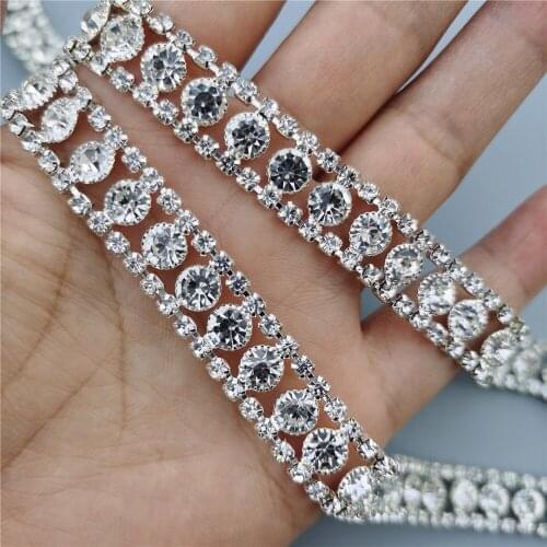 30cm Rhinestone Crystal Chain Bling Diamante Lace Diamond Trim Ribbon Necklace Applique Gem Sparkle Wedding Dress 0.47" Width