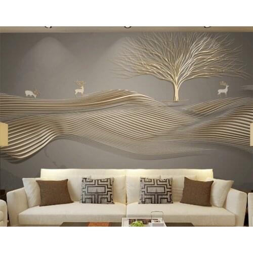 Milofi customized 3D large wallpaper mural creative tree abstract line elk golden embossed line background wall