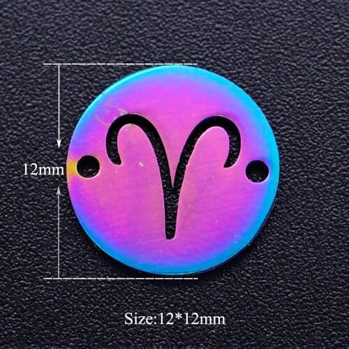5Pcs/lot 100% Stainless Steel Rainbow Color Zodiac Sign 12 Constellation Connector Charms Jewelry DIY Charm Pendant