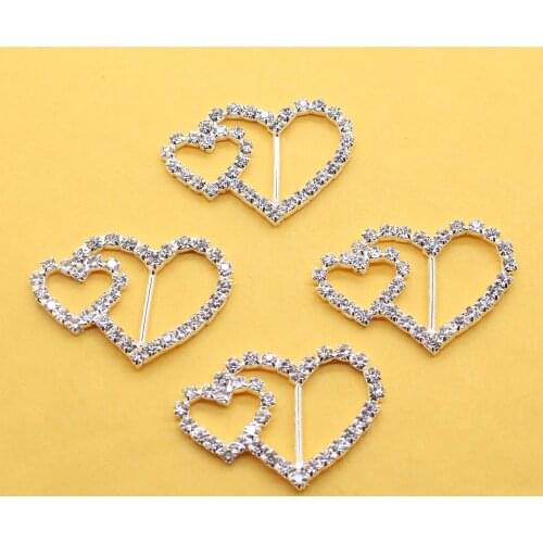 10Pcs/Set 37*25MMHeart Shape Rhinestone Buckles Diamond Buttons Invited to the Wedding Rbbon Rlider, DIY Hair Ornaments, Factory