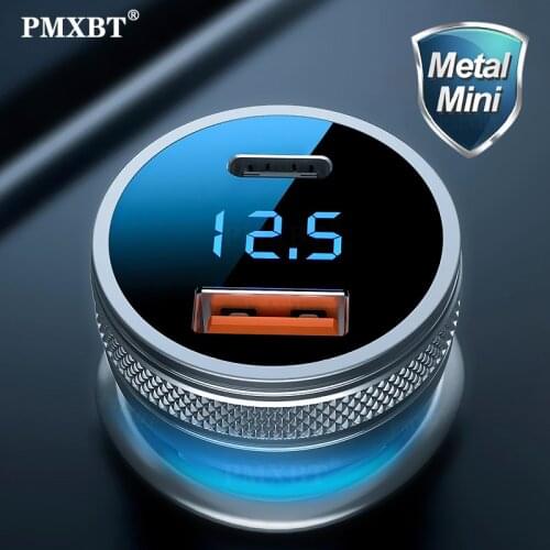 36W PD+USB Car Charger QC 3.0 Quick Charge With LED Digital Display Charge For iPhone 12 Xiaomi Mobile Phone USB C Car Charger