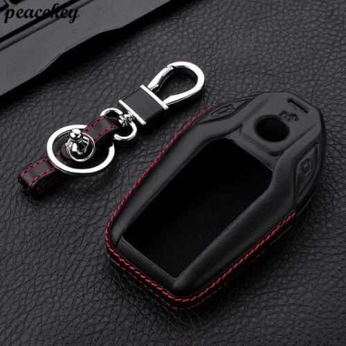 Peacekey Genuine Leather car key case cover Key Shell for remote key Protective Key Bag for BMW 2016 2017 7 Series Display Key