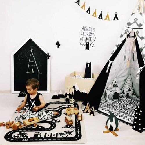 Automobile Raceway Baby Game Pad Cotton Canvas Climbing Mat Carpet Baby Bed Blanket Children Room Decoration Play Mat 90*140cm