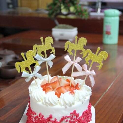 Cake topper banner for DIY Cupcake Wrapper Baking Cup birthday/wedding party bar Table decor baby shower golden horse glitter
