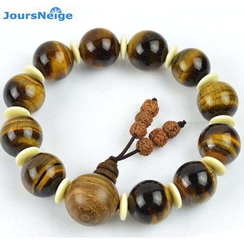 Yellow Tiger Eye Natural Stone Bracelets Beads Size 16mm Tibetan Style Lucky Hand String For Women Men Energy Stone Jewelry