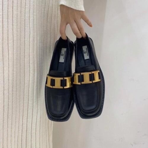 Brand Metal Buckle Loafers for Women Flat Thick Women Boat Shoes Chaussure Femme Party Business Women Formal Shoes
