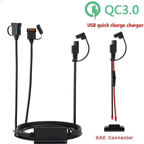 Motorcycle Fast USB Charger Kit SAE to USB Adapter with 10A Inline Fuse for Motorbike ATV UTV Scooter DC12-24V Quick Charge