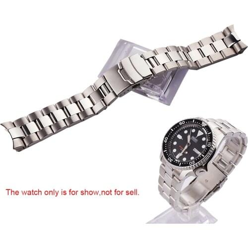 CARLYWET 22mm Silver Solid Curved End Links Replacement WatchBand Strap Bracelet Double Push Clasp For Seiko SKX 007