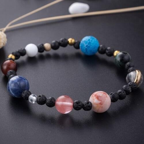 DIEZI Solar System 9 Planets Universe Stars Women Office Natural Stones Beaded Galaxy Strand Bracelets Saturn Pluto Earth Moon