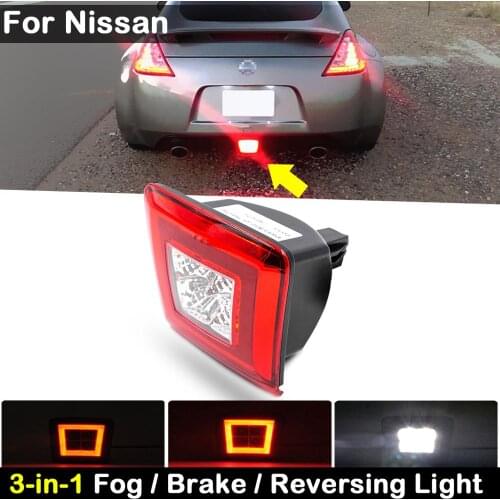 For Nissan 370Z Z34 Juke Sentra 3-In-1 Red Lens LED Brake Light Rear Fog Lamp Revering Backup Light