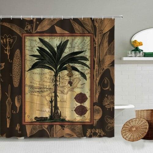 European And American Retro Green Plant Shower Curtain Map Photo Frame Design Bathroom Decoration With Hook Waterproof Screen