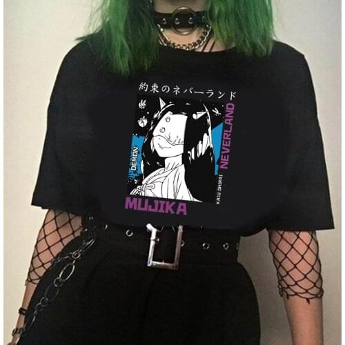 Anime the Promised Neverland Mujika T-shirt Men Funny Anime Hip Hop Top Tees Male