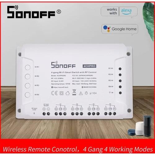 Itead Sonoff 4CH Pro R3 Wifi Switch Smart Home 4 Gang 4 Working Modes DIY 433Mhz RF Smart Switch Work With Google Home Alexa