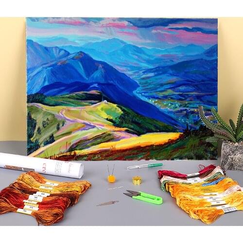 Landscape Mountains Printed Canvas 11CT Cross Stitch DIY Embroidery Complete Kit DMC Threads Knitting Handmade Design