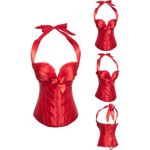 Red Satin Halter Tops Sexy Lingerie Corset Underbust Plus Size 6XL Gothic Clothing Women Burlesque Push Up Bustier And Corsets