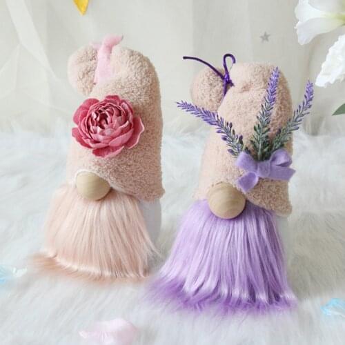 Cartoon Plush Dwarf Standing Post Blue Hat Flower Pearl Faceless Doll Gnome Figurine Forest Elderly Decor Room Desktop Kids Toys