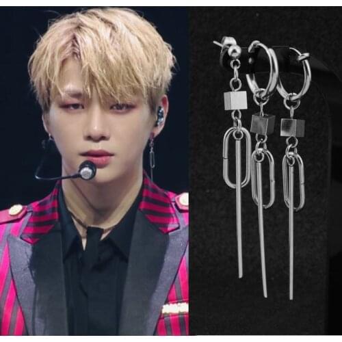 Men Punk Earrings Korean Boys Guy Stainless Steel Oval Strip Pendant Stud Earring Women Rock Hip Hop Grunge Punk Ear Clip Unisex