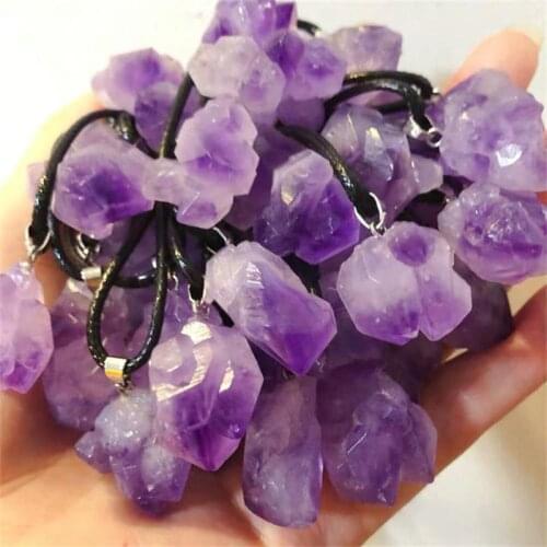 5pcs Natural Stone Raw Ore amethyst Jewelry Irregular Pendant Women Necklace Jewelry Making Holiday gifts