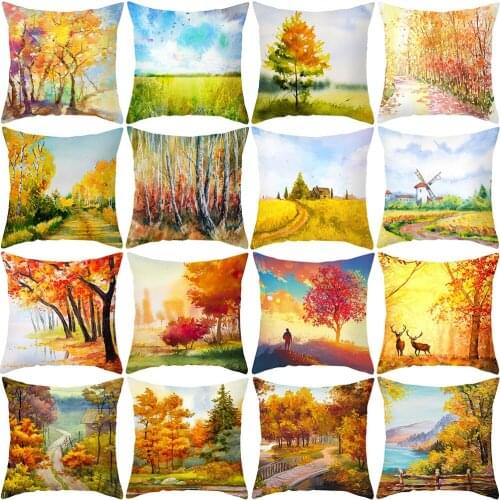 Forest Aspen Tree with Yellow Red Leaf Fall Zippered Pillow Cover 18x18 Inch Square Decorative Throw Pillow Case Cushion Covers