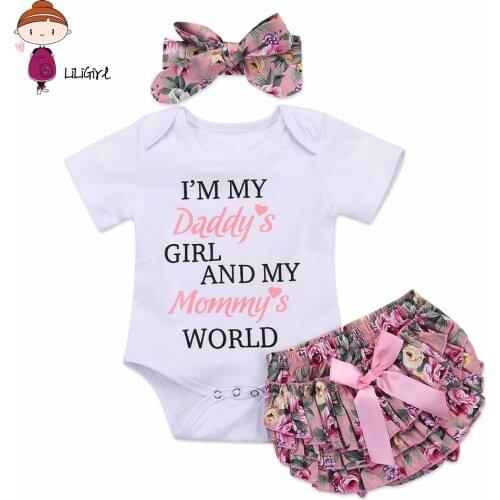 Newborn Baby Girl Daddys Girls Top Romper And Floral Short Pants Outfit Clothes Sweet And Lovely Summer Infant Girls Cloth