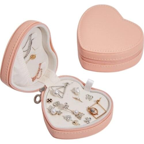 Heart Shape Portable Jewellery Box Travel Organizer Heart Jewelry Box PU Leather Women Girls Traveling Jewelries Case