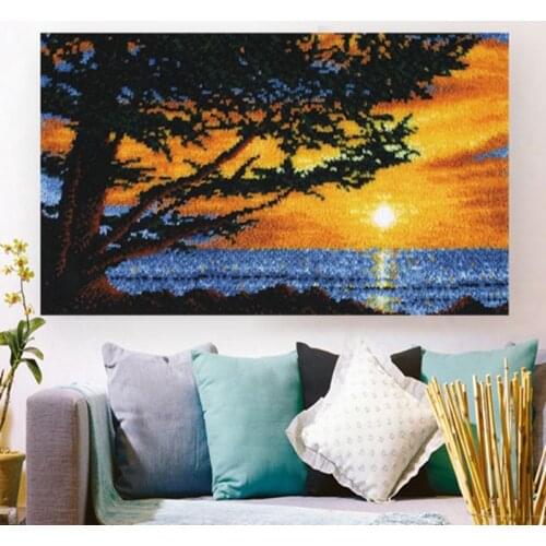 Prajna Cushion Latch Hook Dusk Scenery Carpet Embroidery For Needlework Crocheting Embroidery Latch Hook Rug Knitted Accessories