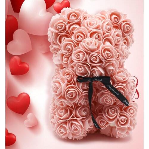 Handmade Roses Bear Flower 25 Cm High Valentines Day Gift