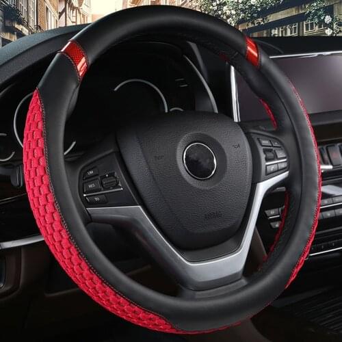 Car Universal 38cm Auto Car Steering Wheel Cover Summer Ice Silk Anti-slip Steering Covers for BMW RVA4 Toyota Mazda VW Red Blk
