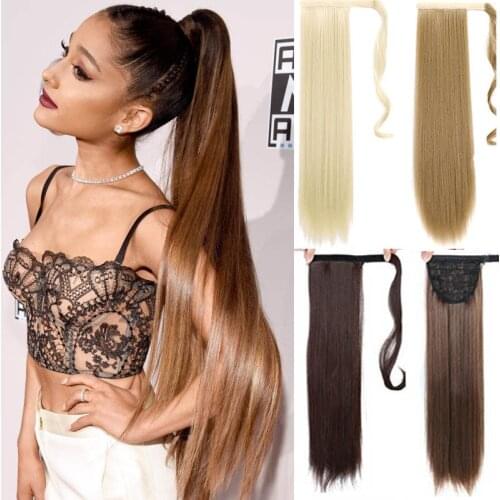 AOOSOO 24 inch Silky Straight Synthetic Clip in Drawstring Ponytail Hairpieces for Women Hair Extension High Temperature Fiber