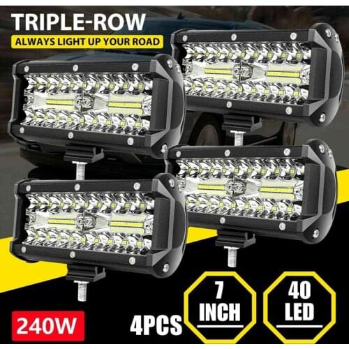 4 x 240W 7Inch LED Light Bar 24000Lm LED Spot Flood Combo Beam Waterproof Off Road Work Light for SUV UTV Pickup Boat