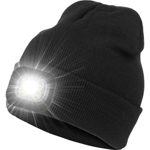 New Unisex Winter Warm USB Rechargeable Bright LED Knitted Cap Beanie Hat Gift with Headlamp for Running Hiking Camping