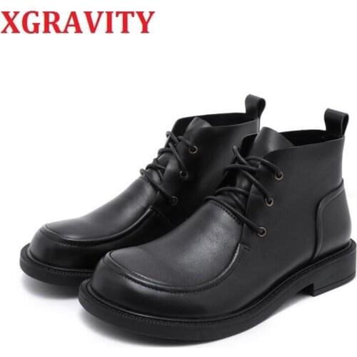 XGRAVITY S159 New Big Toe Women Boots Fashion Cow Genuine Leather Autumn Shoes Female Woman Boots Hand-mode Leather Shoes Ladies