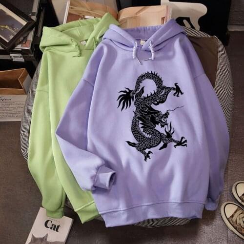 Women Sweatshirt Hoodie Hip Hop Ullzang Harajuku Dragon Jacket Korean Funny Top Vintage Hooded Dropshipping Print Punk Clothes