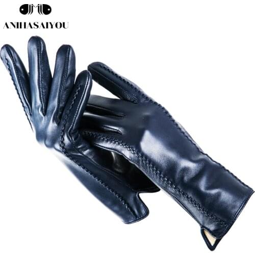 Striped leather gloves women,color leather womens gloves,sheepskin womens leather gloves,fashion mittens womens winter- 2224