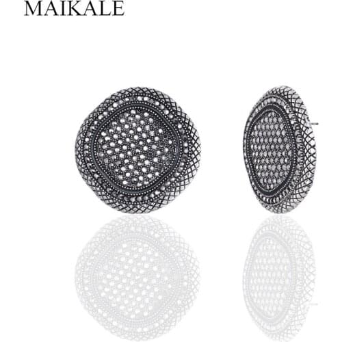 MAIKALE Vintage Big Geometric Black Zinc Alloy Mosaic Rhinestone Stud Earrings for Women Jewelry Statement Classical Gift