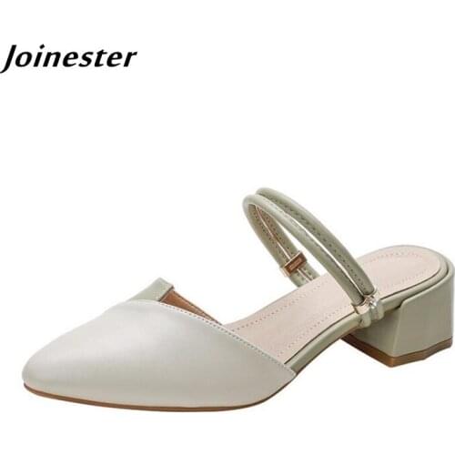 Pointed Toe Women Sandals PU Leather Chunky Heel Mules for Ladies 2021 Summer Casual Slides Fashion Dress Shoes Retro Slippers